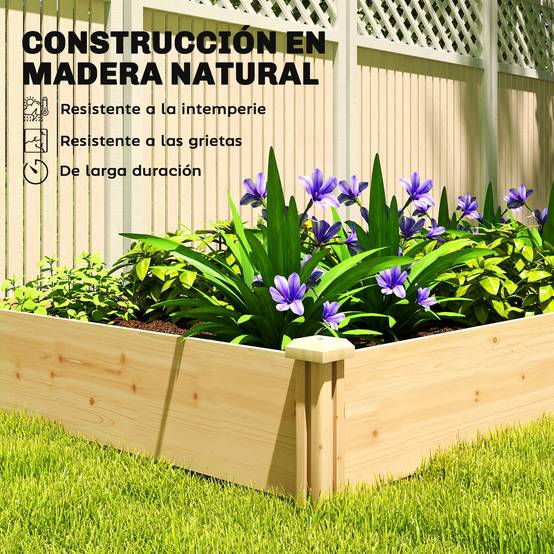 Jardinière surélevée en bois pour jardinage urbain avec séparateur et base ouverte, 235 x 121 x 26 cm, naturelle - Image 9