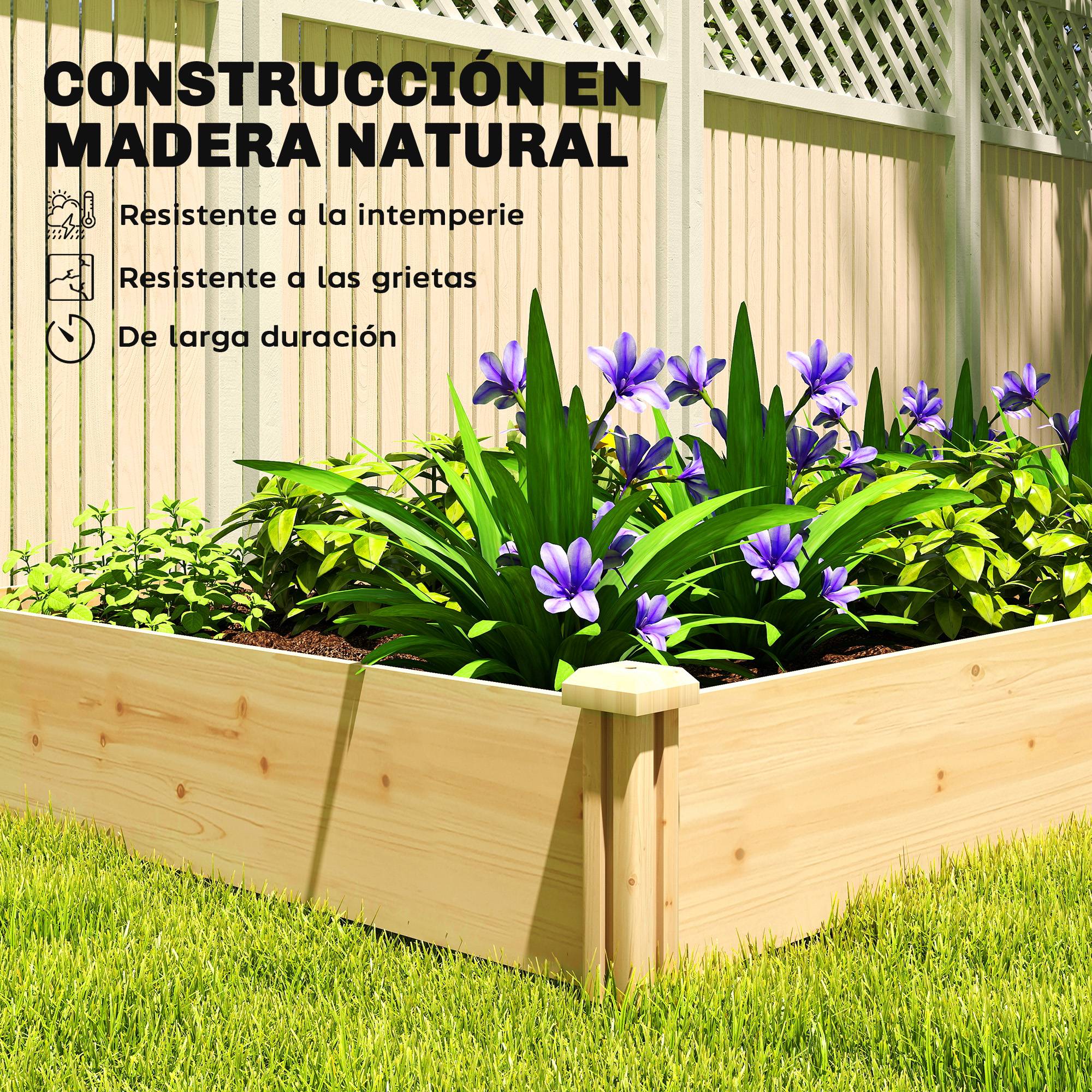 Jardinière surélevée en bois pour jardinage urbain avec séparateur et base ouverte, 235 x 121 x 26 cm, naturelle - Image 9