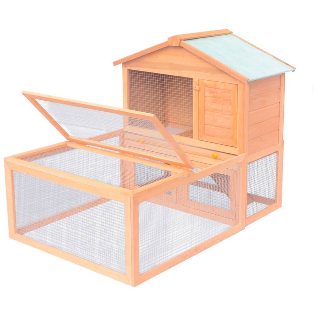 Grand clapier 2 étages bois avec enclos pour lapins et rongeurs Brun – ComfortXL Outdoor Living - Image 3
