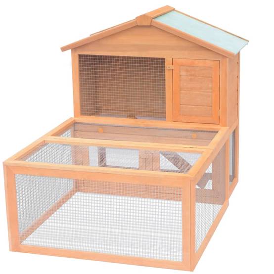 Grand clapier 2 étages bois avec enclos pour lapins et rongeurs Brun – ComfortXL Outdoor Living - Image 1