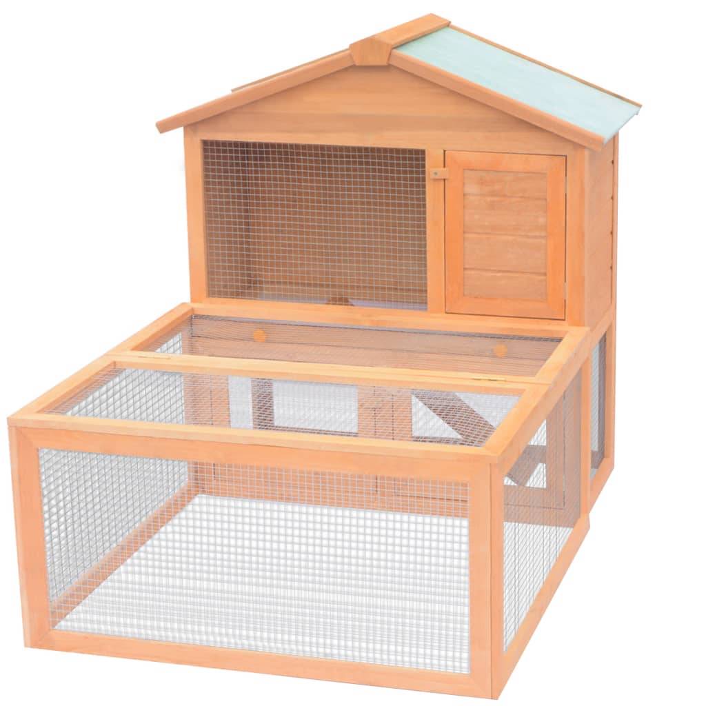 Grand clapier 2 étages bois avec enclos pour lapins et rongeurs Brun – ComfortXL Outdoor Living - Image 1