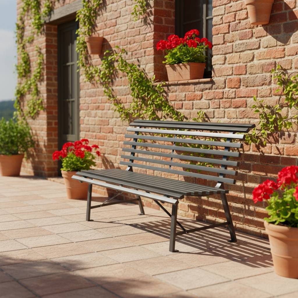 sweeek - Banc de jardin acier 2 places anthracite 140cm - Nima | sweeek - Image 1