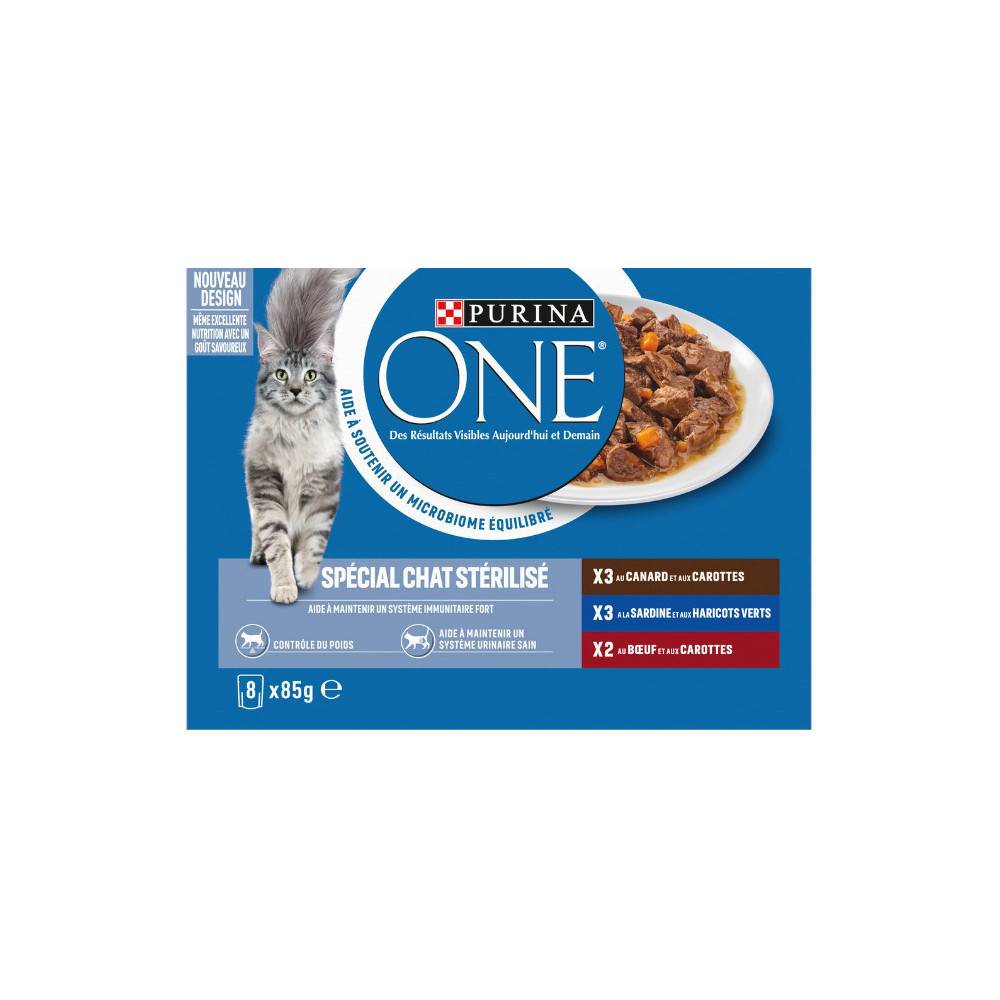 Purina One - 8 Sachets de 85g pour Chat Stérilisé au Canard, à la Sardine et au Boeuf PURINA ONE
