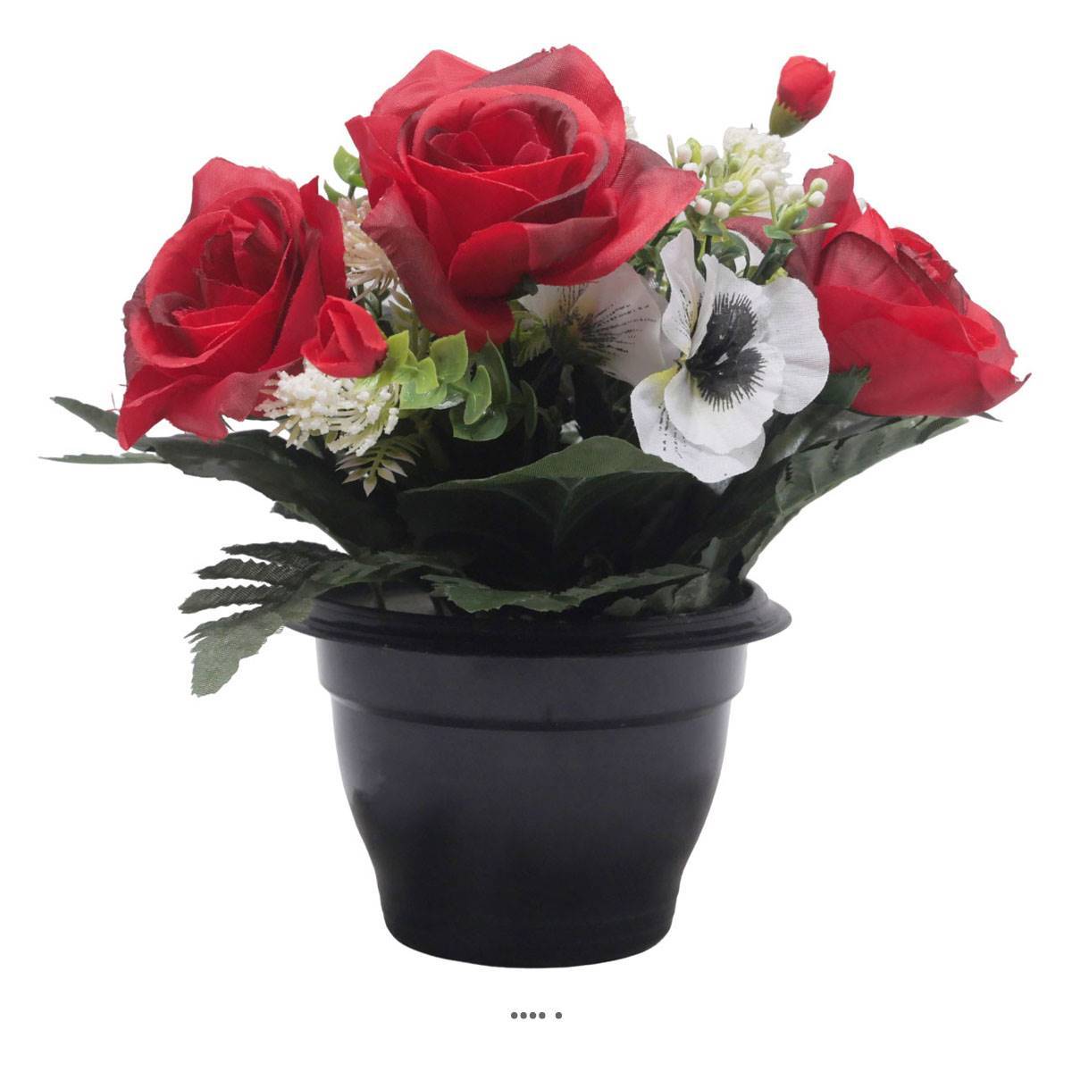 Pot de Rose, pensée et mini fleurs artificiels pour la Toussaint Rouge - couleur: Rouge - Image 1