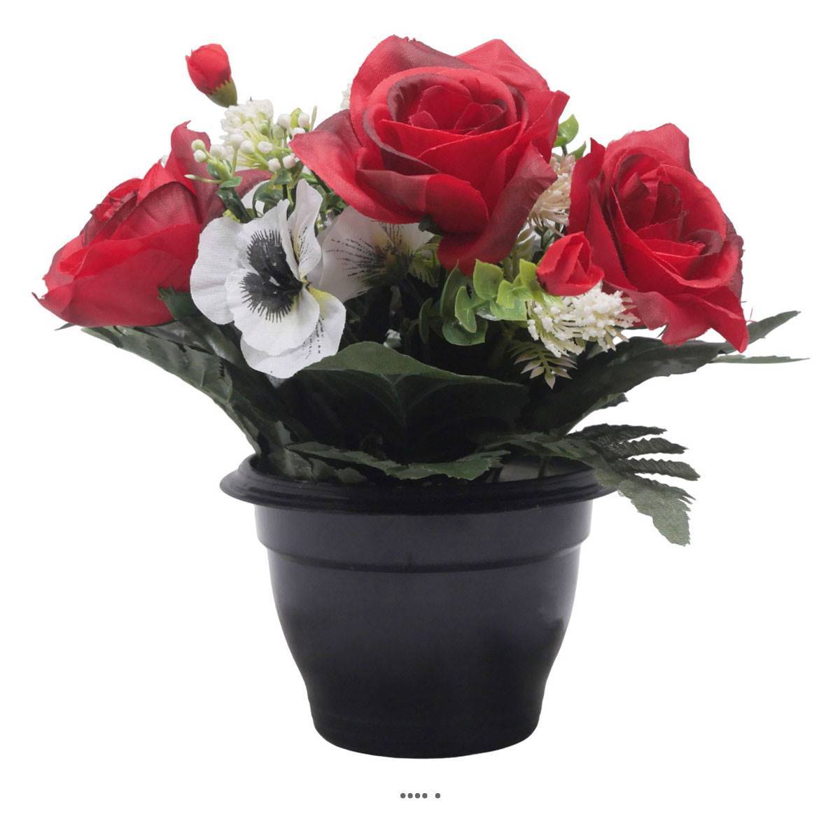 Pot de Rose, pensée et mini fleurs artificiels pour la Toussaint Rouge - couleur: Rouge - Image 2