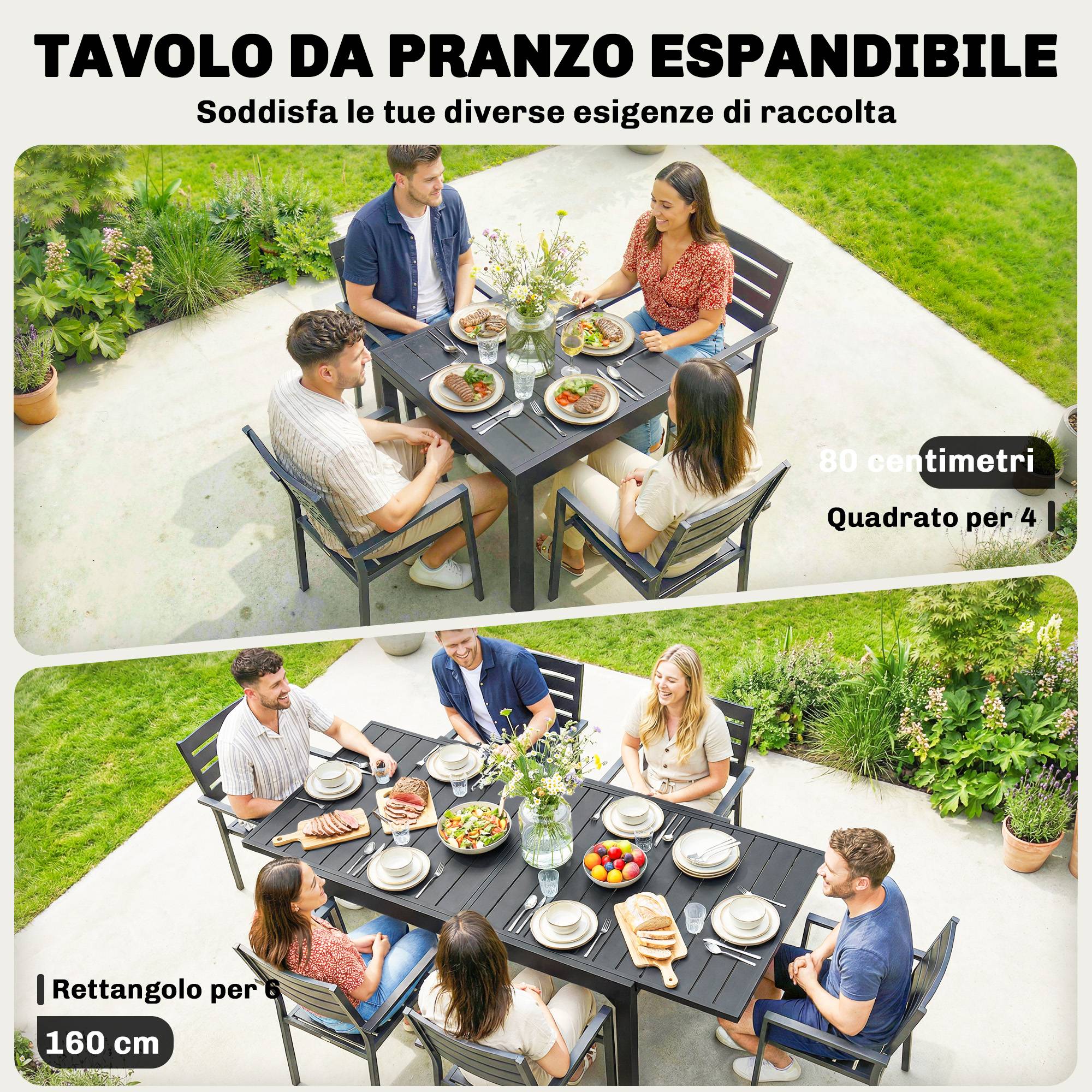 Table de jardin extensible aluminium acier 6 places lattes 160cm noir - ComfortXL Outdoor Living - Image 6
