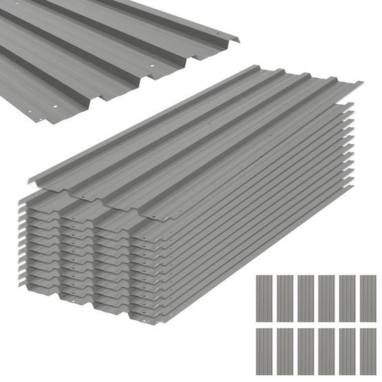Lot 12 panneaux toit acier galvanisé 7m² abri outils remise 129x45cm gris clair - Image 1