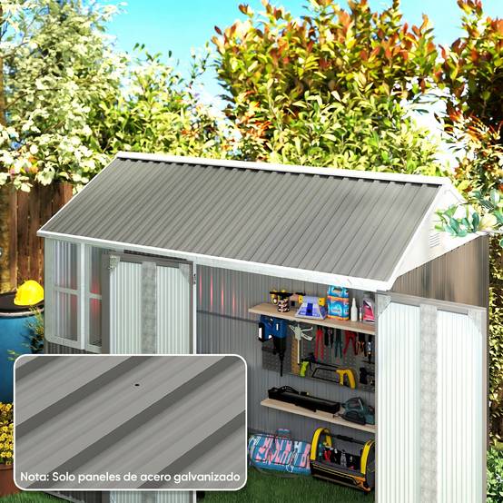 Lot 12 panneaux toit acier galvanisé 7m² abri outils remise 129x45cm gris clair - Image 3