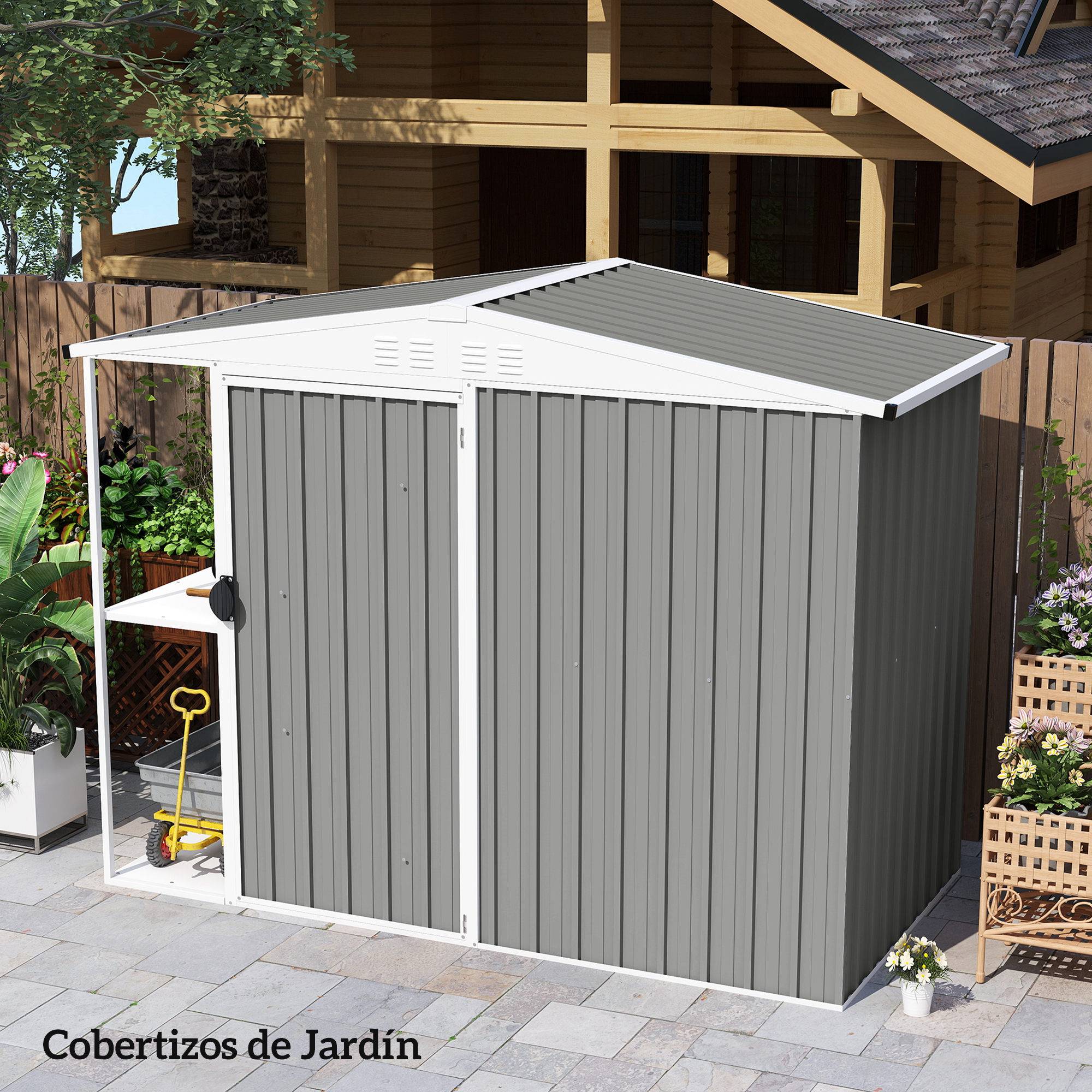 Lot 12 panneaux toit acier galvanisé 7m² abri outils remise 129x45cm gris clair - Image 8