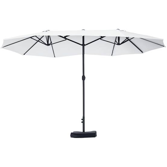 Parasol double à 12 baleines avec base en croix et manivelle, en acier et polyester, 455x265x238 cm, beige - Image 1