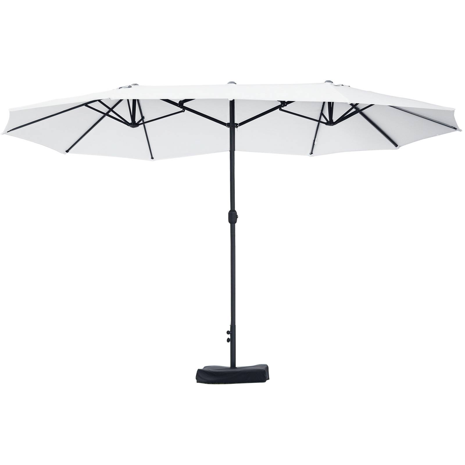 Parasol double à 12 baleines avec base en croix et manivelle, en acier et polyester, 455x265x238 cm, beige - Image 1