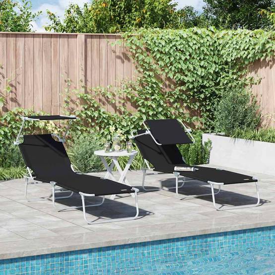 Transat Noir Polyester 58 x 188 x 77 cm 2 pcs - PANGIVO - Image 1