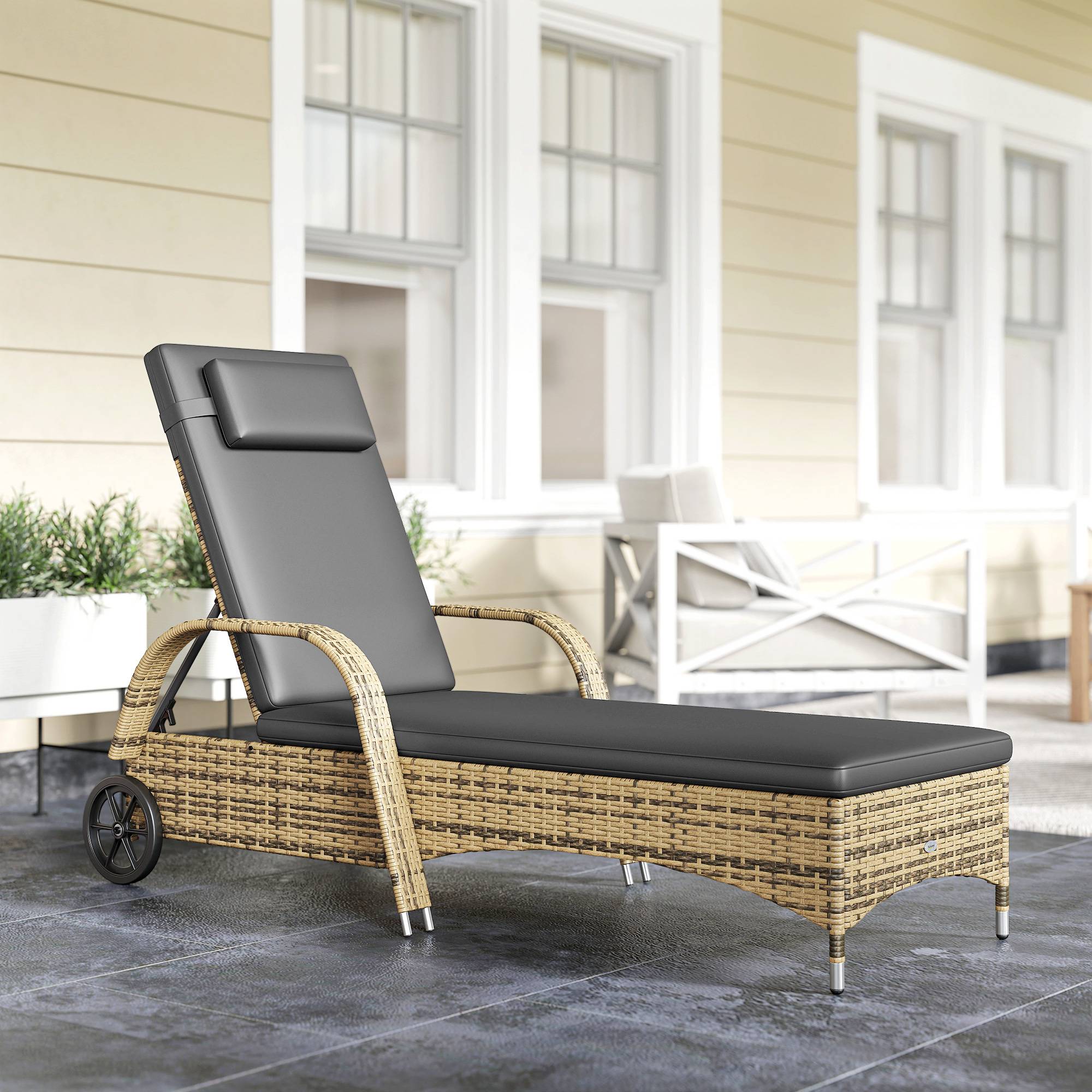 Transat bain de soleil matelas inclinaison réglable multipositions accoudoirs roulettes 200 x 73 x 30-103 cm jaune - Image 10
