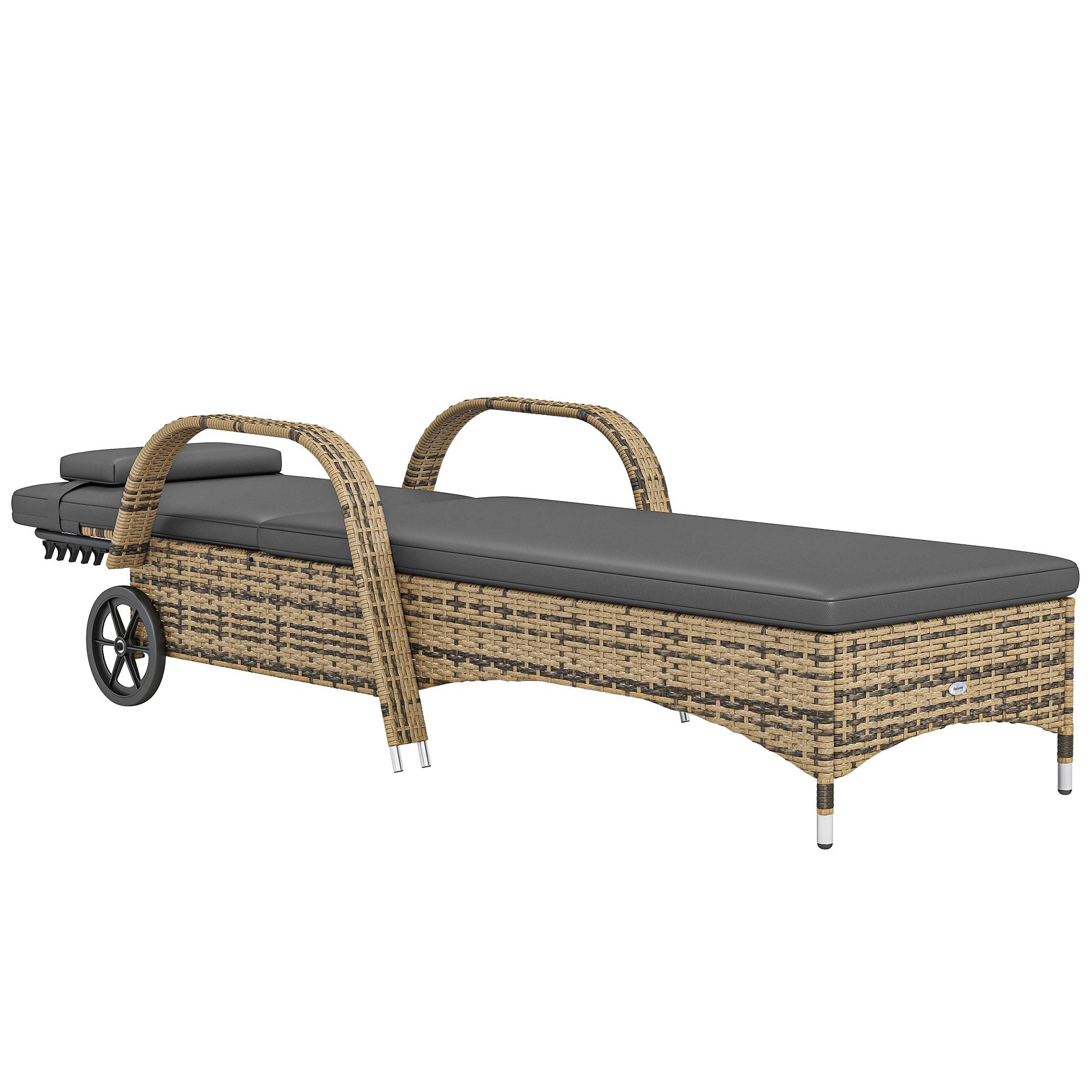 Transat bain de soleil matelas inclinaison réglable multipositions accoudoirs roulettes 200 x 73 x 30-103 cm jaune - Image 2