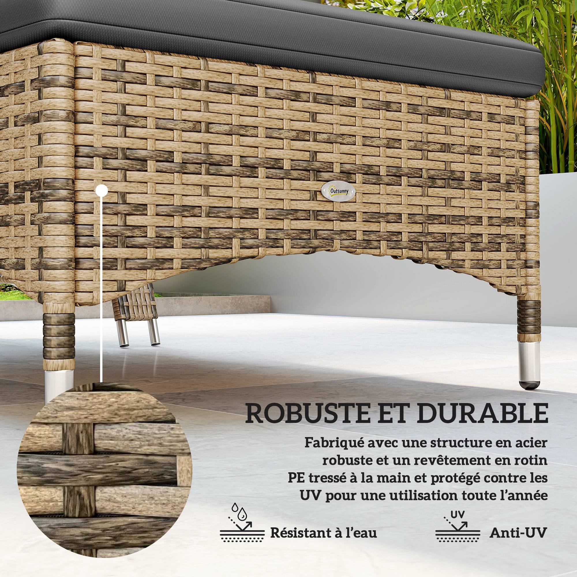 Transat bain de soleil matelas inclinaison réglable multipositions accoudoirs roulettes 200 x 73 x 30-103 cm jaune - Image 6