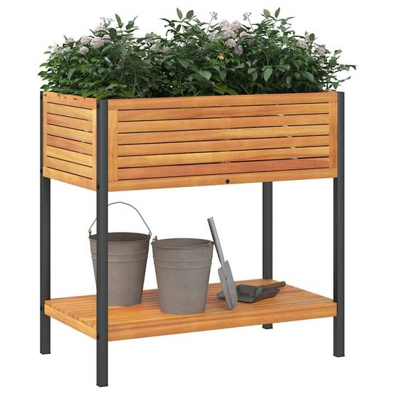 Vidaxl - Jardinière et étagère-Pot de fleur-Bac à fleurs 80x45x80 cm bois massif d'acacia et acier - Image 7