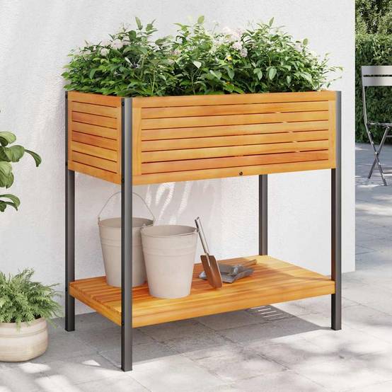 Vidaxl - Jardinière et étagère-Pot de fleur-Bac à fleurs 80x45x80 cm bois massif d'acacia et acier - Image 1