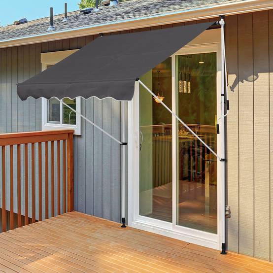 Store banne rétractable manuelle 200 x 150 x 170-280 cm pour balcon et terrasse, hauteur réglable et manivelle, gris - Image 3