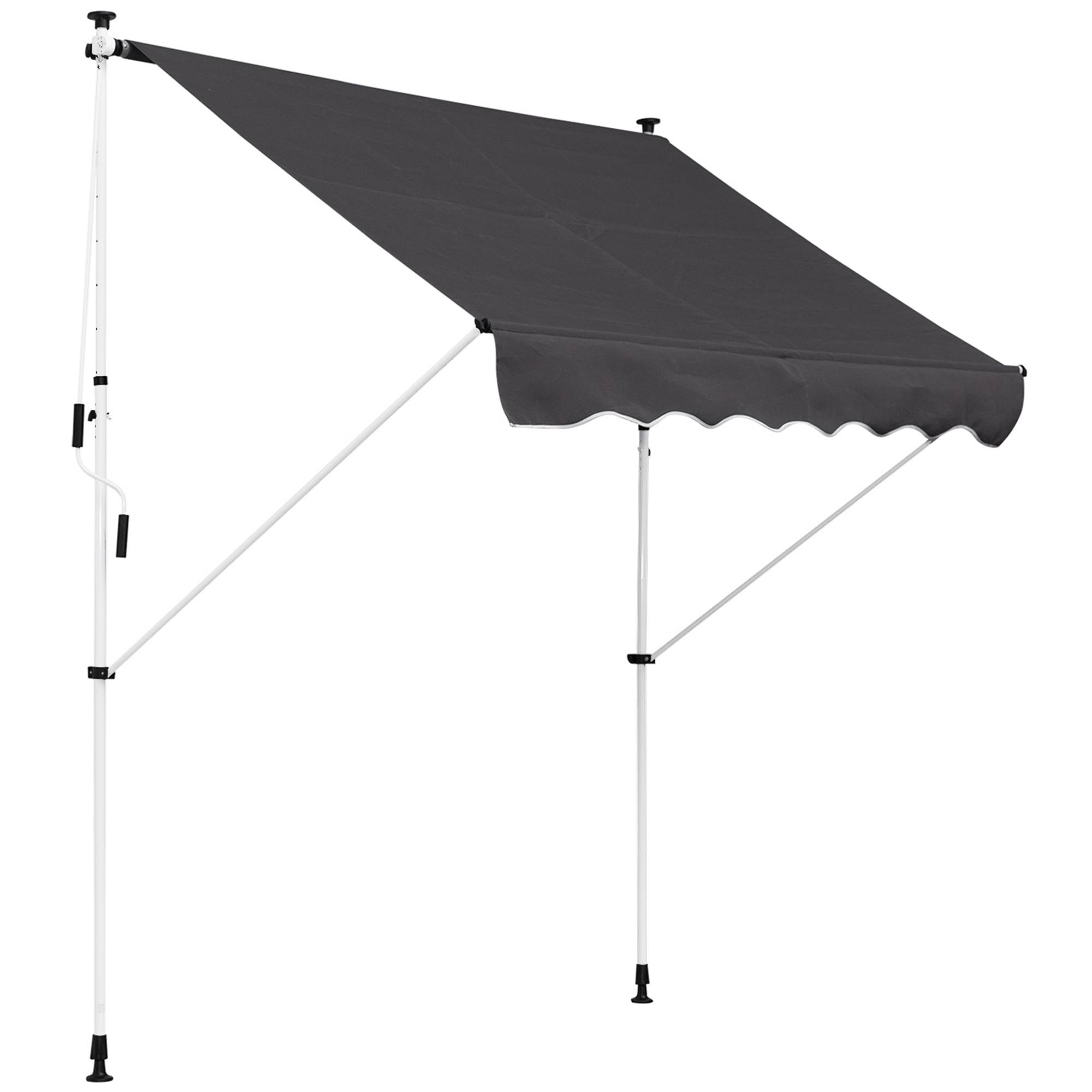 Store banne rétractable manuelle 200 x 150 x 170-280 cm pour balcon et terrasse, hauteur réglable et manivelle, gris