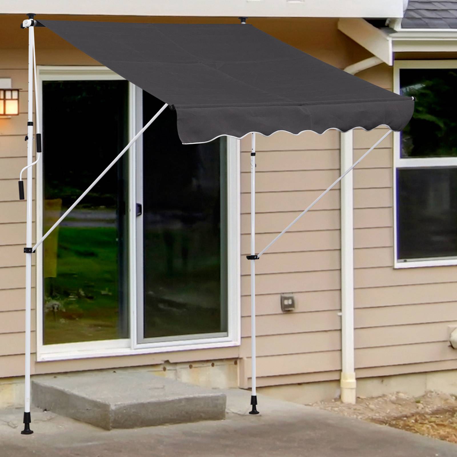 Store banne rétractable manuelle 200 x 150 x 170-280 cm pour balcon et terrasse, hauteur réglable et manivelle, gris - Image 4