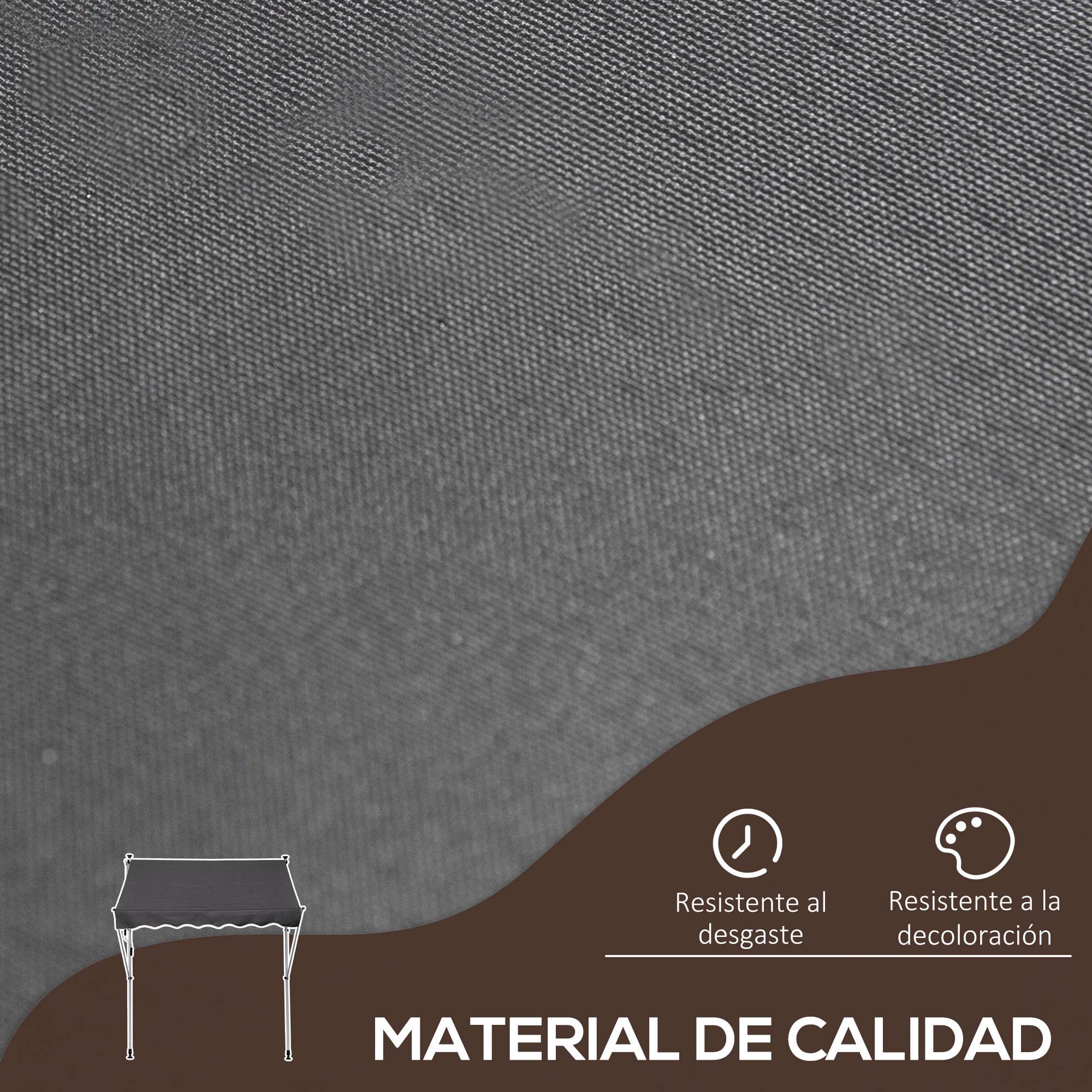 Store banne rétractable manuelle 200 x 150 x 170-280 cm pour balcon et terrasse, hauteur réglable et manivelle, gris - Image 6