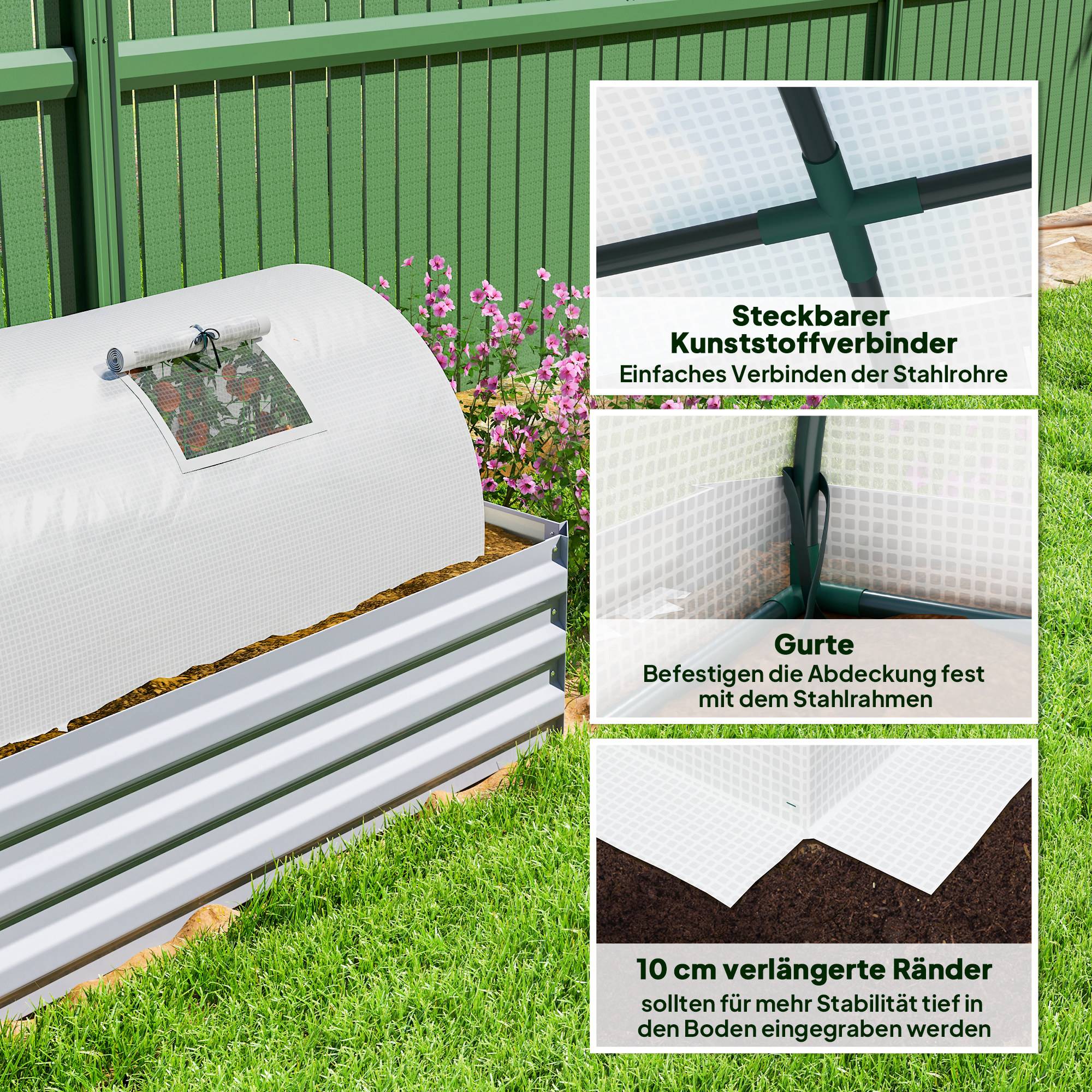 Sans Marque - Serre tunnel aluminium fenêtre filet UV film plastique 300x80x45 cm blanche serre potager longue jardin extérieur - Image 8
