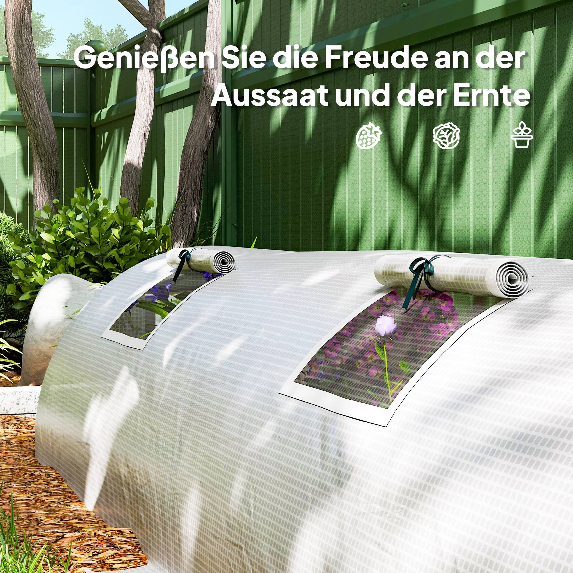 Sans Marque - Serre tunnel aluminium fenêtre filet UV film plastique 300x80x45 cm blanche serre potager longue jardin extérieur - Image 9