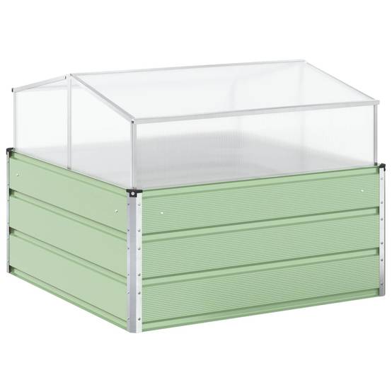 Jardinière rectangulaire design industriel extérieur 100 x 100 x 77 cm en acier galvanisé vert pastel - Image 4