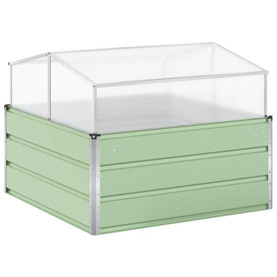 Jardinière rectangulaire design industriel extérieur 100 x 100 x 77 cm en acier galvanisé vert pastel - Image 1