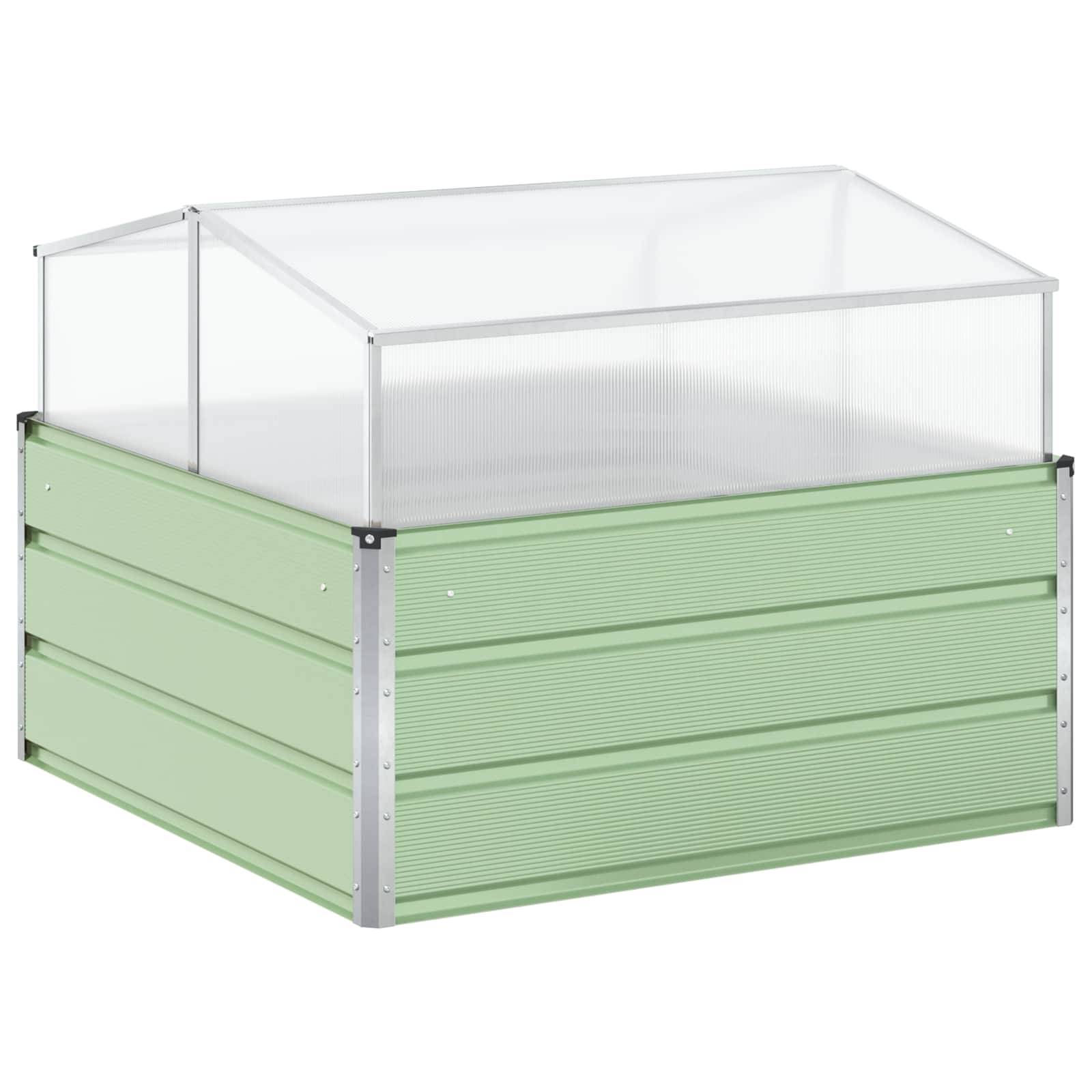 Jardinière rectangulaire design industriel extérieur 100 x 100 x 77 cm en acier galvanisé vert pastel - Image 1