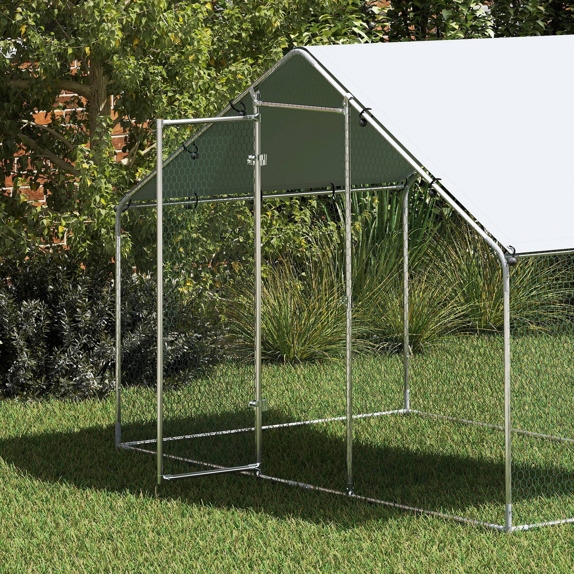 Poulailler pour 5 à 8 poules, toit en bâche, porte verrouillable, structure en acier, 5,1 m², 3 x 1,7 x 1,9 m - Image 10
