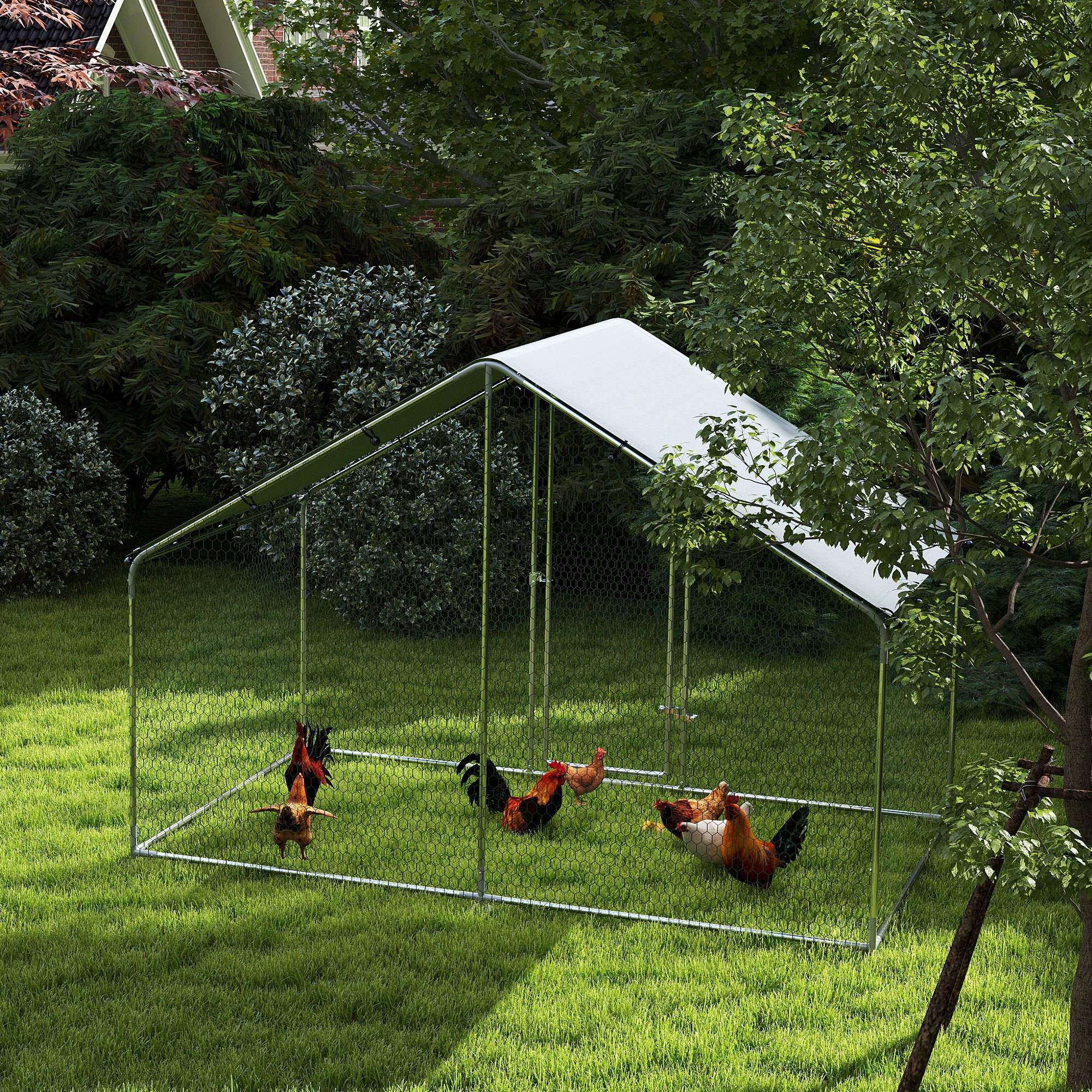 Poulailler pour 5 à 8 poules, toit en bâche, porte verrouillable, structure en acier, 5,1 m², 3 x 1,7 x 1,9 m - Image 4