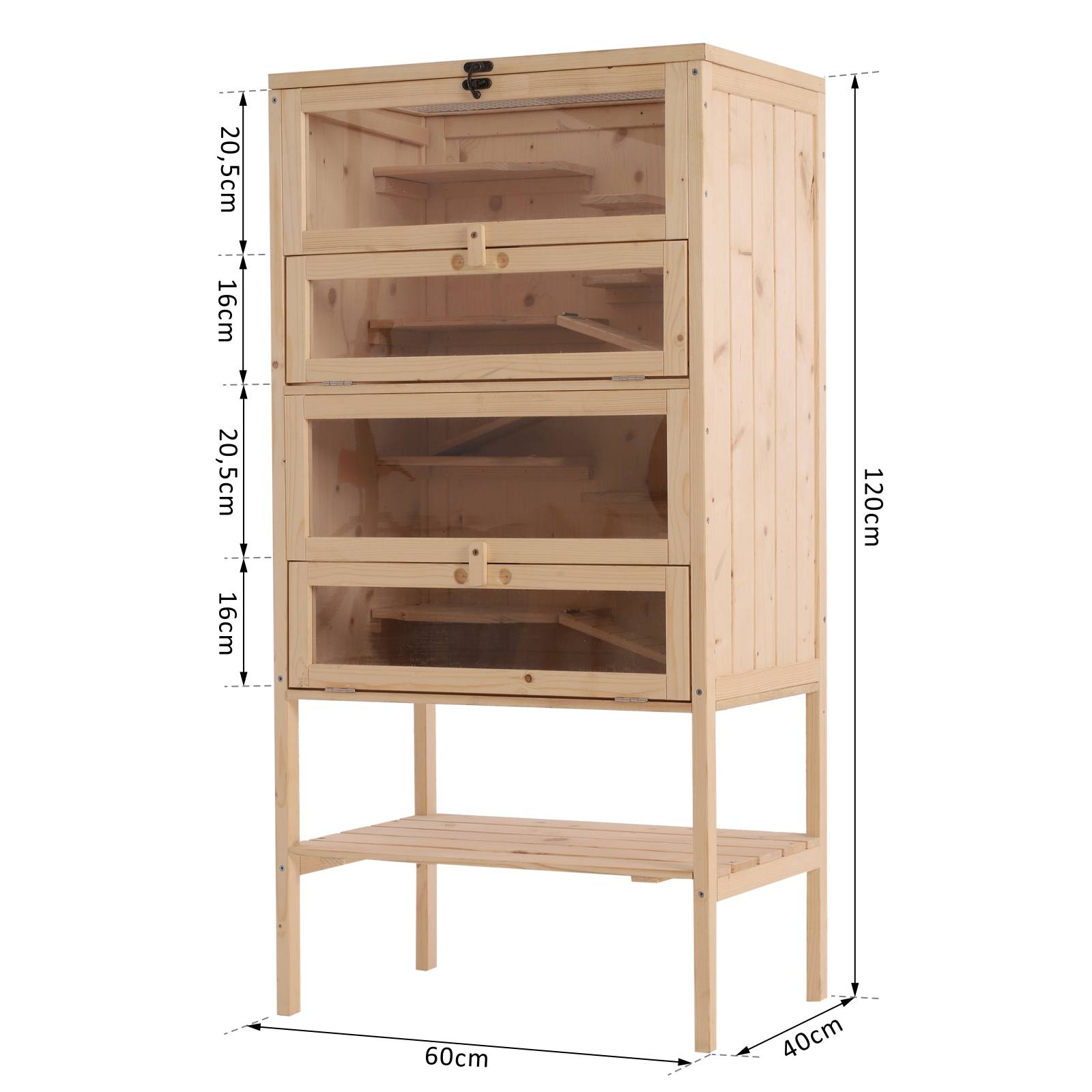 Cage pour rongeurs bois de pin naturel 60 x 40 x 120 cm - PANGIVO - Image 5
