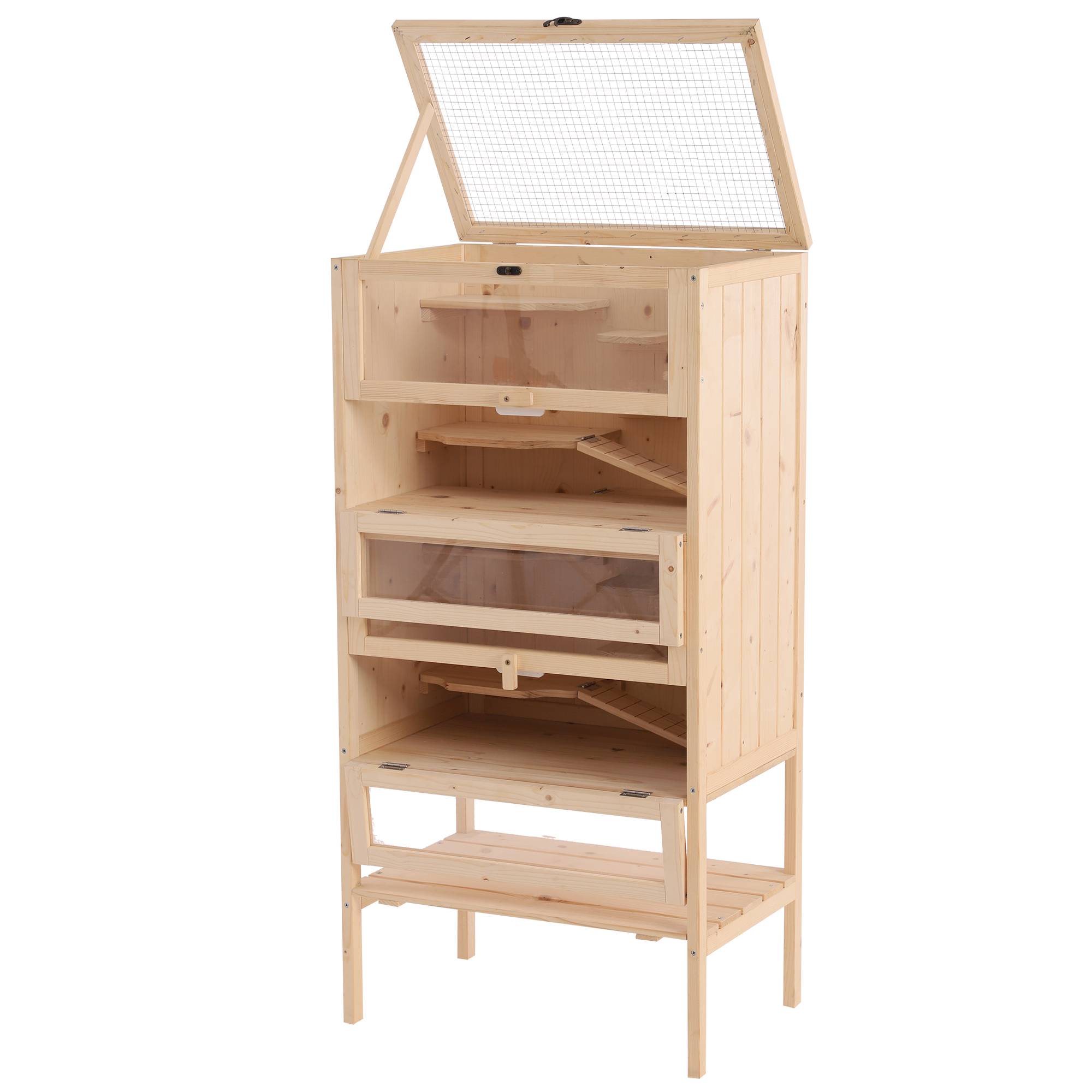 Cage pour rongeurs bois de pin naturel 60 x 40 x 120 cm - PANGIVO - Image 1