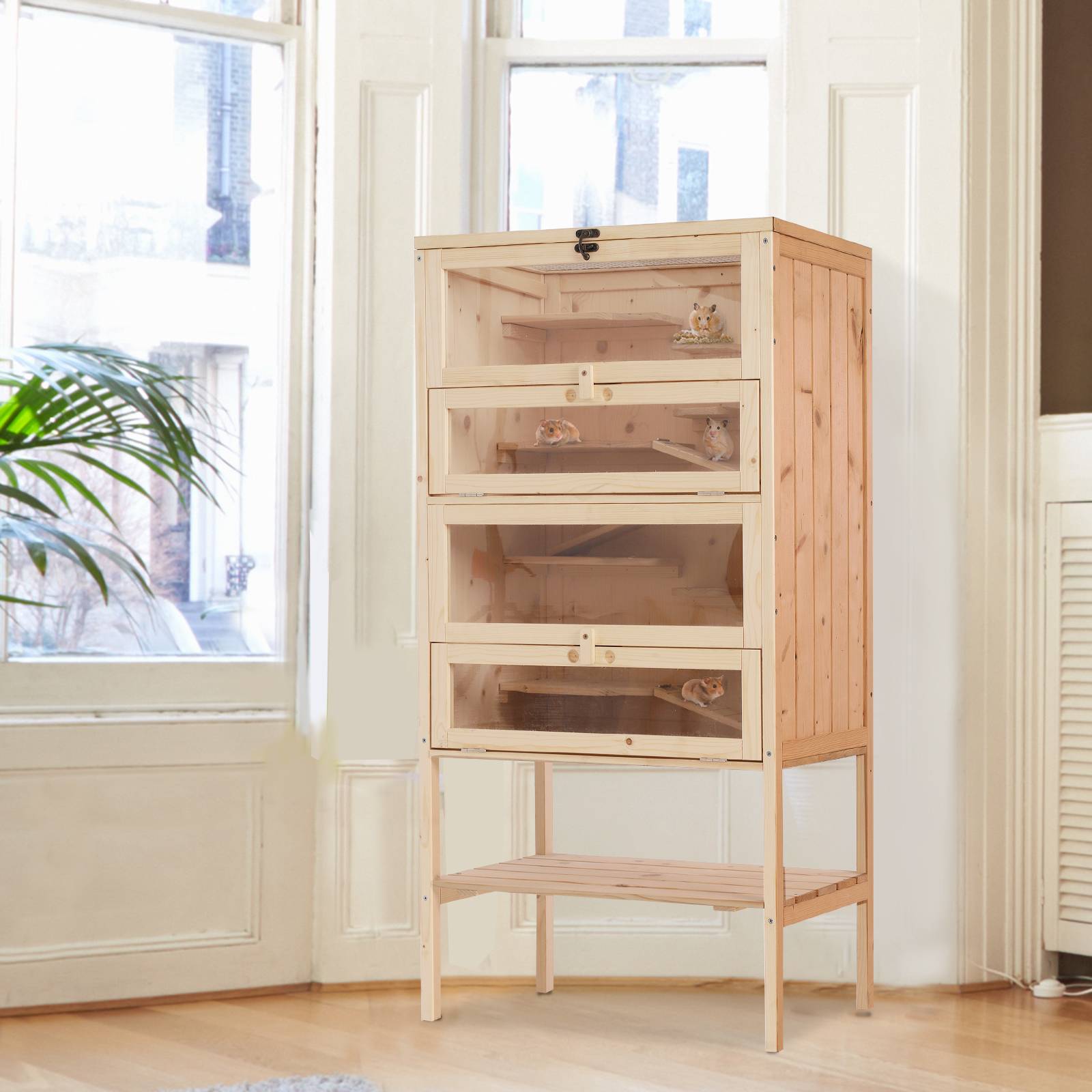 Cage pour rongeurs bois de pin naturel 60 x 40 x 120 cm - PANGIVO - Image 4