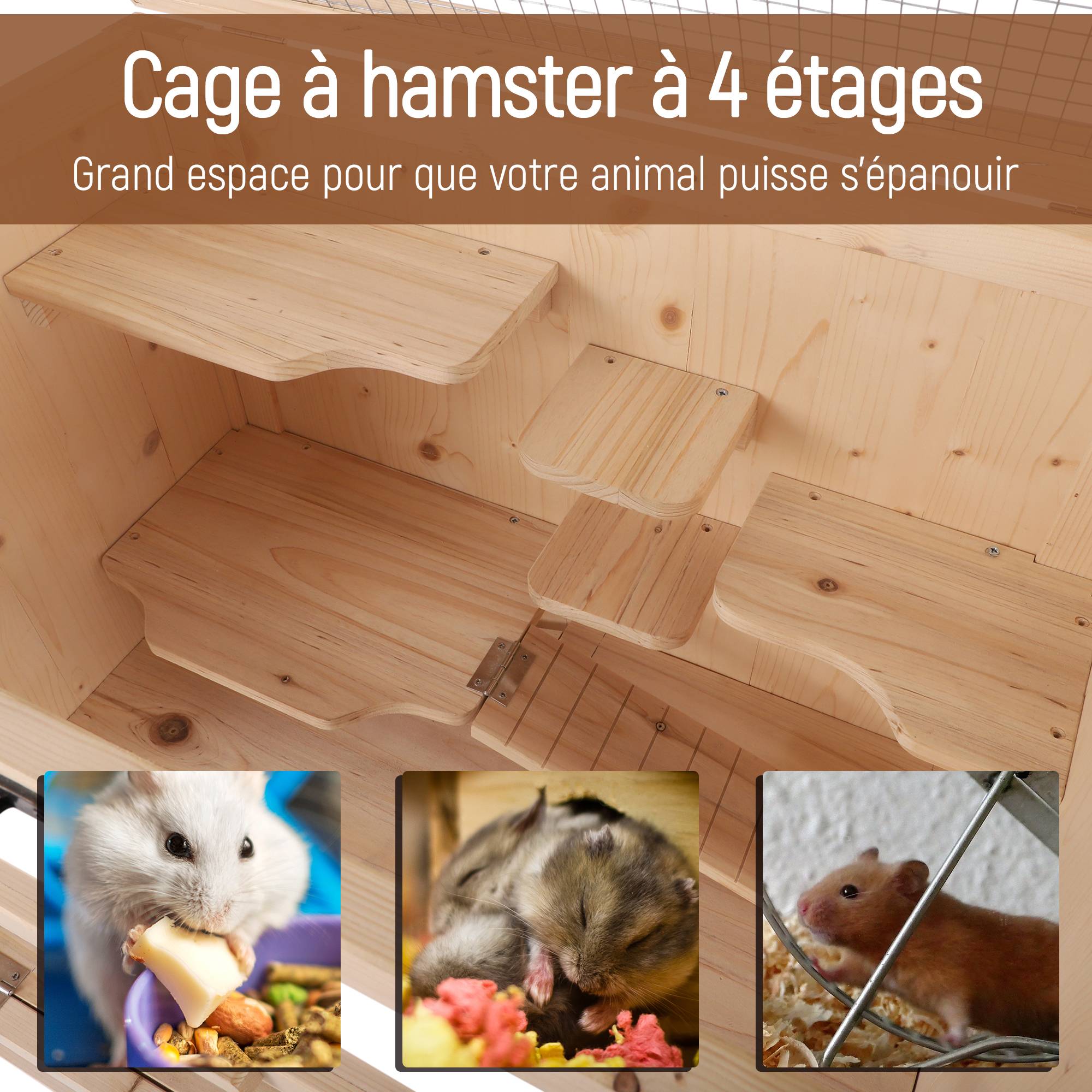 Cage pour rongeurs bois de pin naturel 60 x 40 x 120 cm - PANGIVO - Image 6