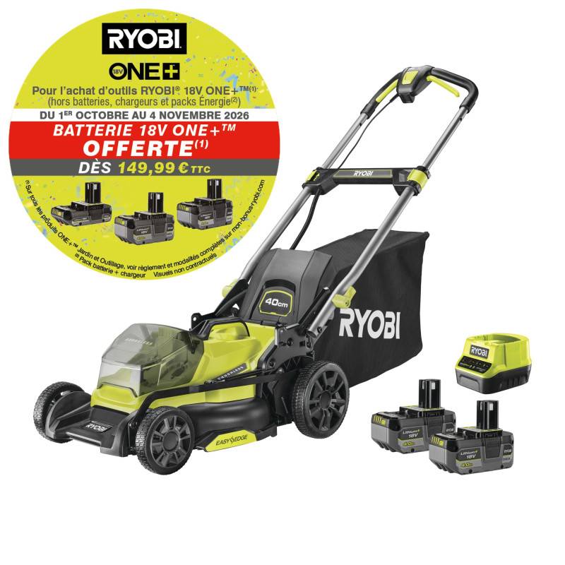 Ryobi - Tondeuse poussée RYOBI 18V Brushless - coupe 40cm - 2 batteries 4,0Ah - 1 chargeur rapide - RY18LMX40C-240 - Image 2