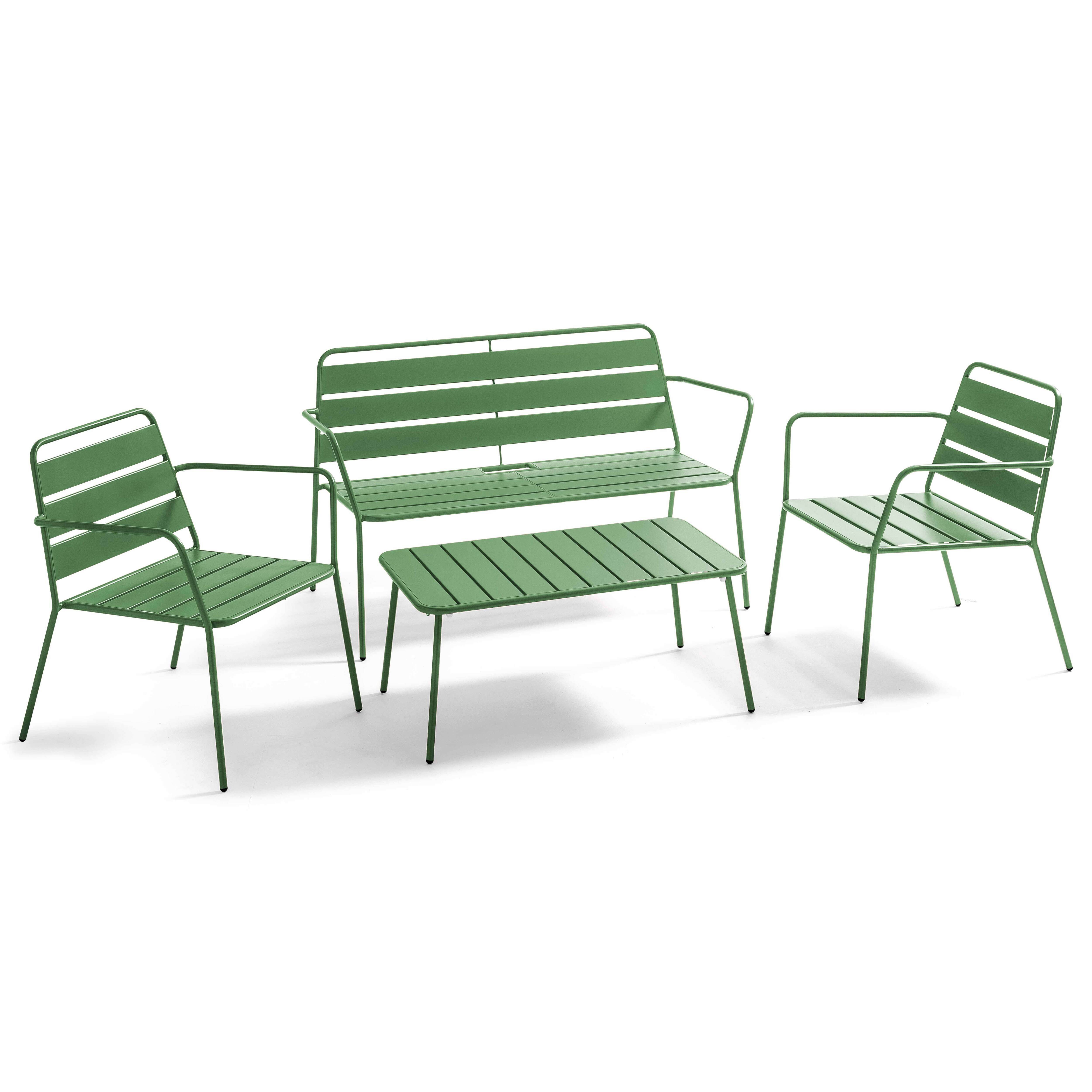 Oviala - Salon de jardin 4 places et 1 table basse en acier vert cactus Palavas - Oviala - Image 1