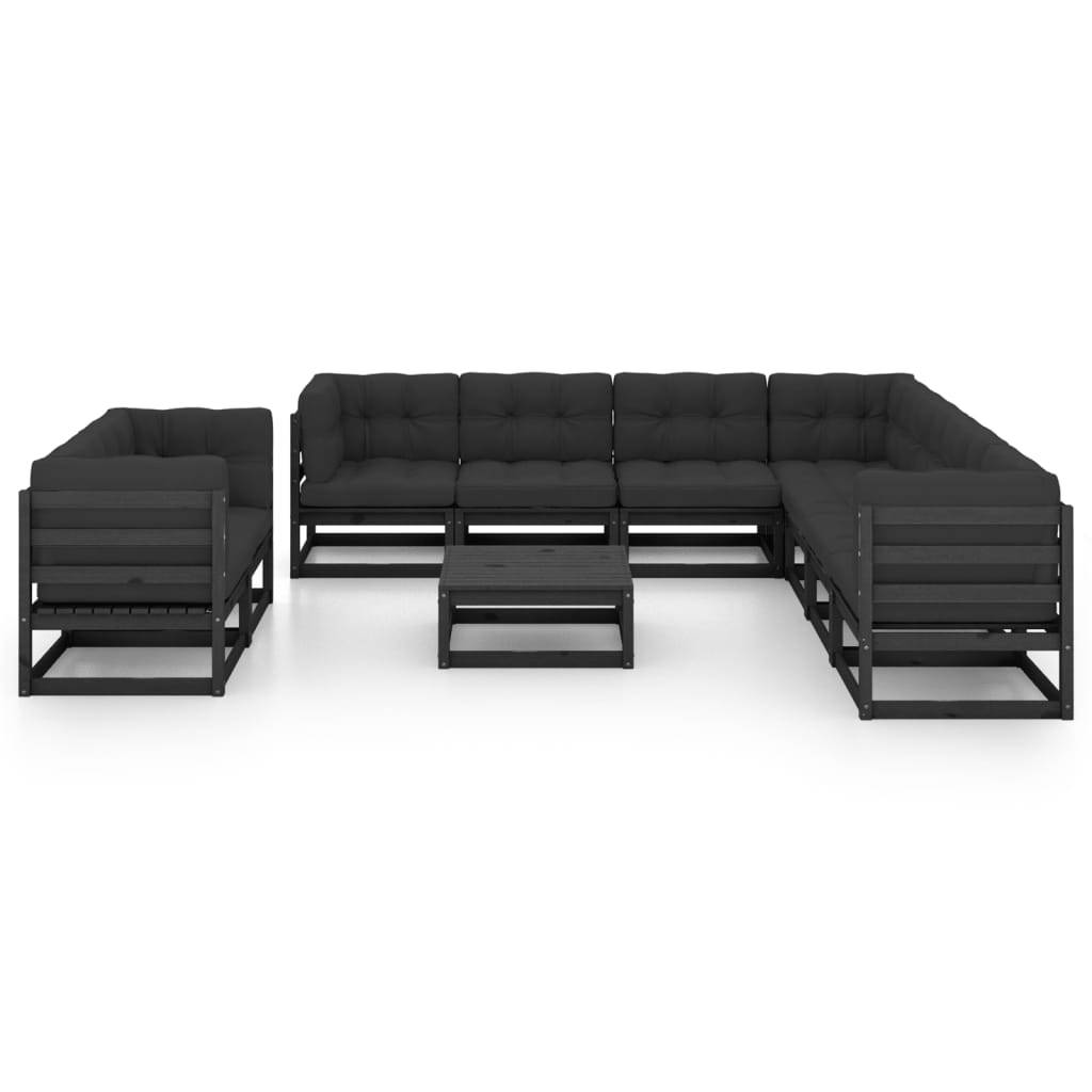 Helloshop26 - Salon de jardin meuble d'extérieur ensemble de mobilier 10 pièces avec coussins noir bois de pin massif - Image 2