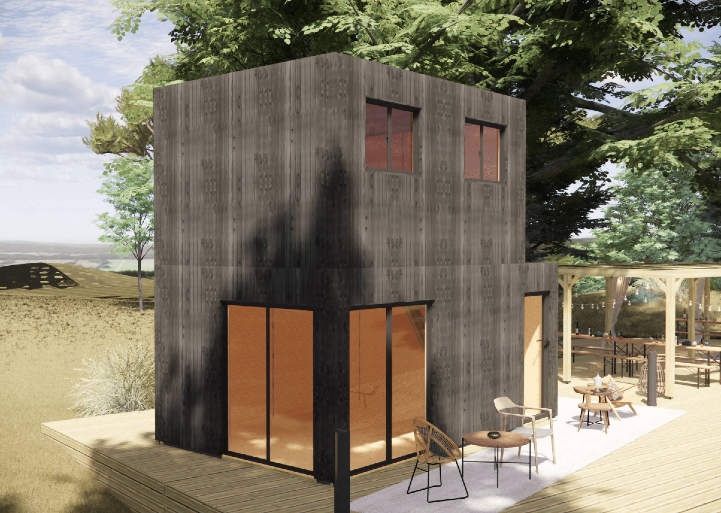 Bureau de jardin 4 saisons en bois 5,5 x 3,5 x 2,7 m / isolation RE2020 avec plancher isolé avec mezzanine et terrasse - Image 1