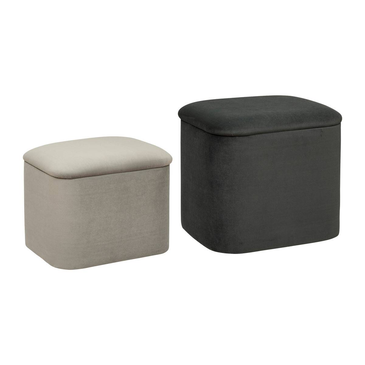 Lot de 2 Poufs Coffres de rangement en Velours Gris Clair et Gris Foncé - Image 1