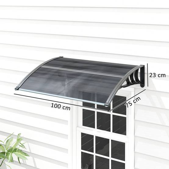 Auvent marquise porte d'entrée polycarbonate protection pluie soleil 100x80cm noir - ComfortXL Outdoor Living - Image 5