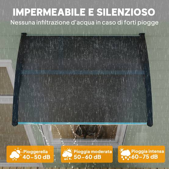 Auvent marquise porte d'entrée polycarbonate protection pluie soleil 100x80cm noir - ComfortXL Outdoor Living - Image 7