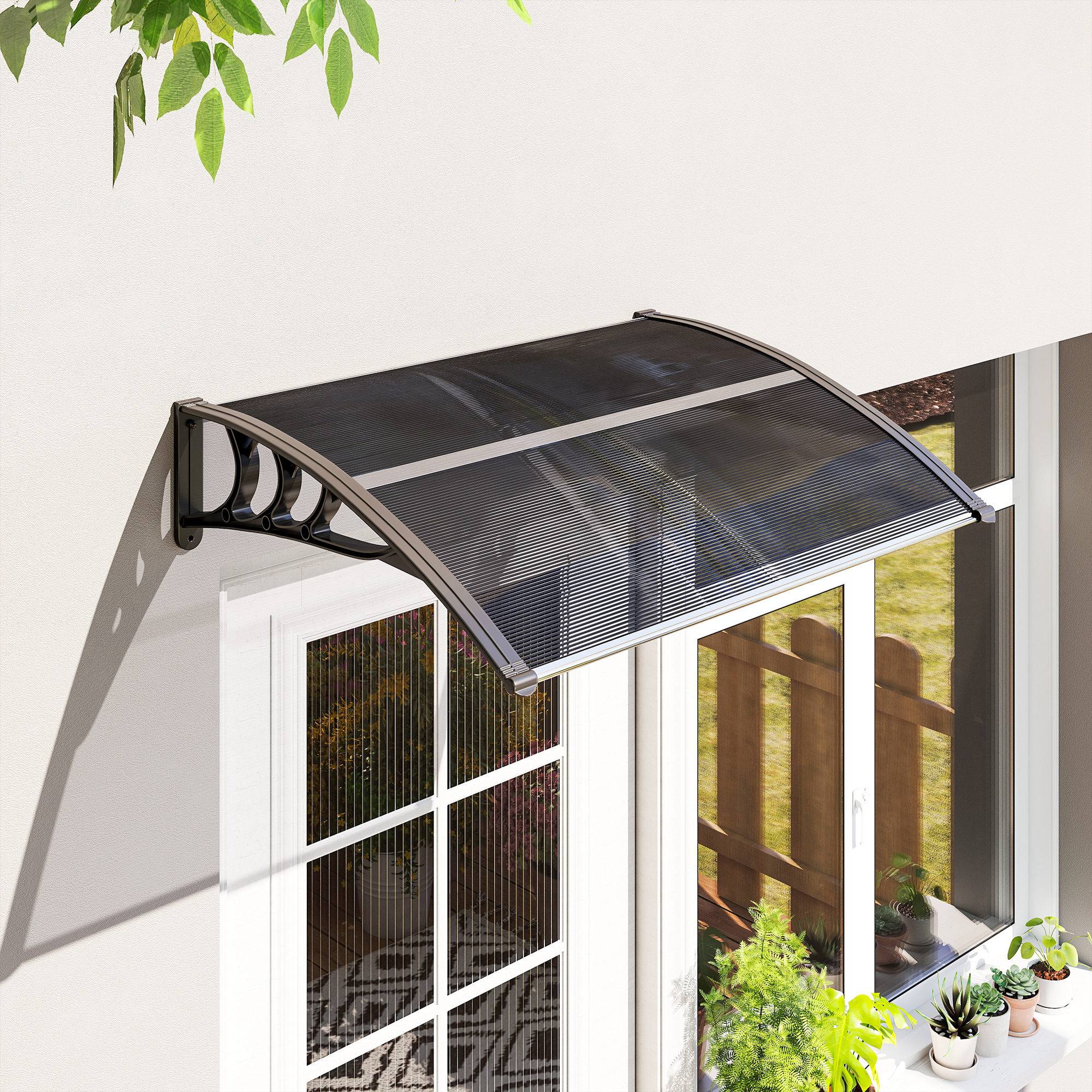 Auvent marquise porte d'entrée polycarbonate protection pluie soleil 100x80cm noir - ComfortXL Outdoor Living - Image 3