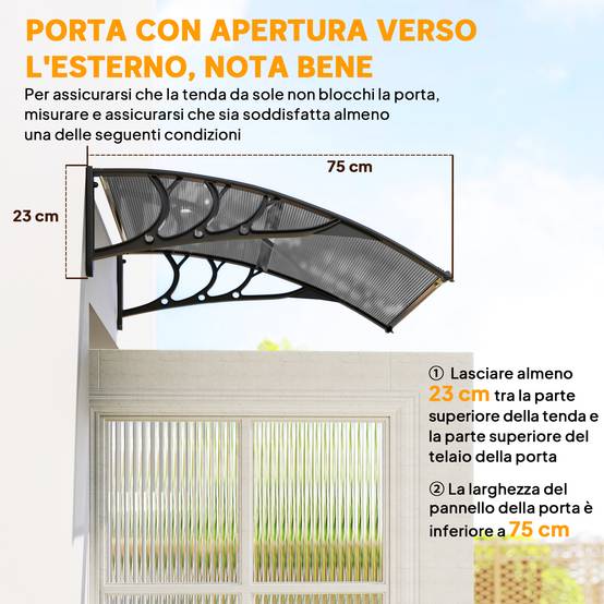 Auvent marquise porte d'entrée polycarbonate protection pluie soleil 100x80cm noir - ComfortXL Outdoor Living - Image 9