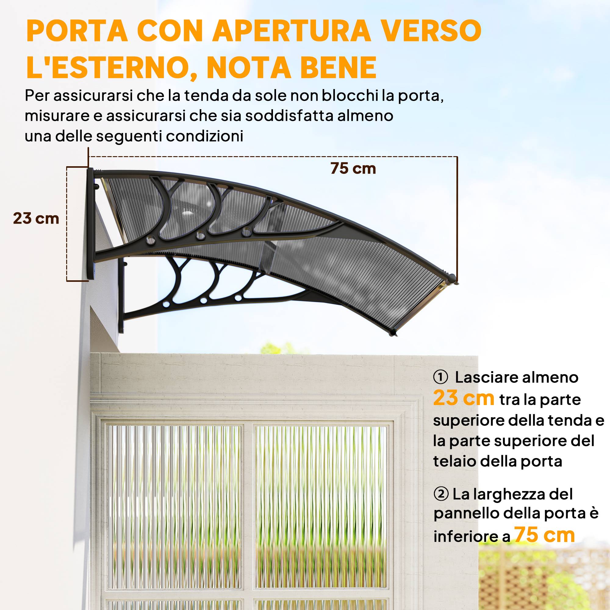 Auvent marquise porte d'entrée polycarbonate protection pluie soleil 100x80cm noir - ComfortXL Outdoor Living - Image 9