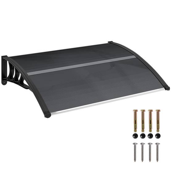 Auvent marquise porte d'entrée polycarbonate protection pluie soleil 100x80cm noir - ComfortXL Outdoor Living - Image 1