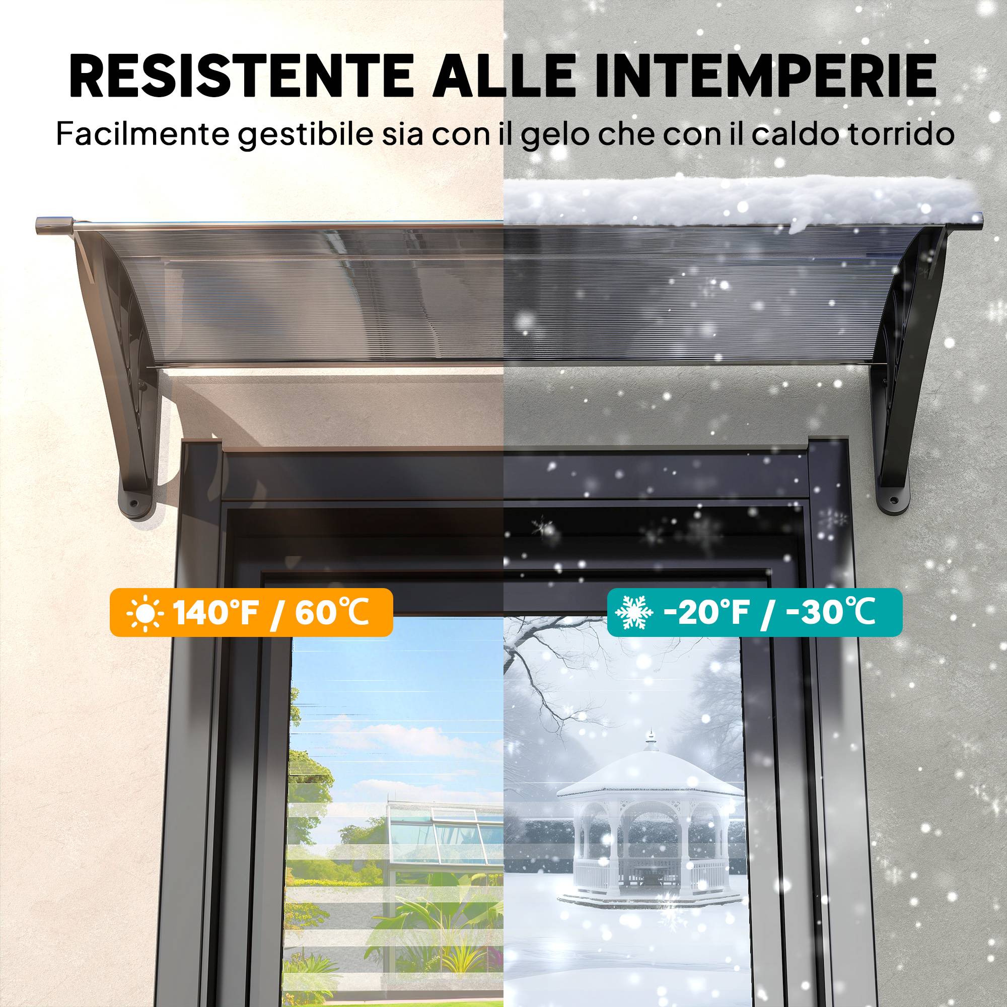 Auvent marquise porte d'entrée polycarbonate protection pluie soleil 100x80cm noir - ComfortXL Outdoor Living - Image 8