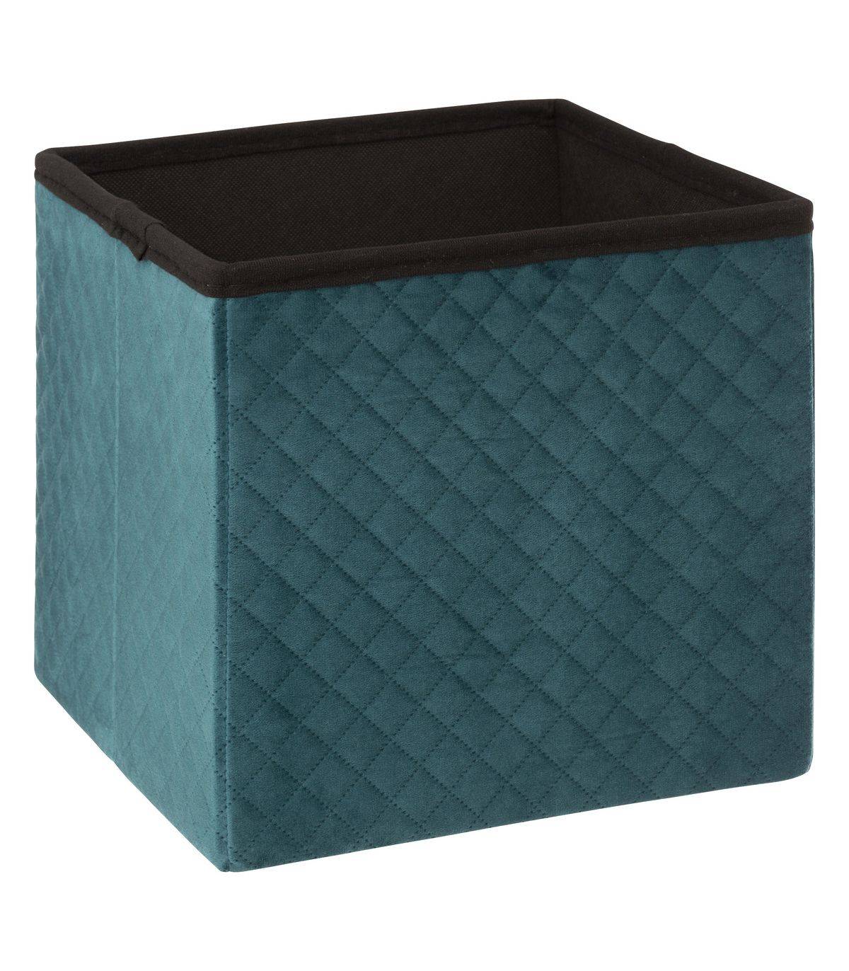 2 en 1 Pouf et Coffre de rangement en velours Bleu 31 x 31 cm - Image 2