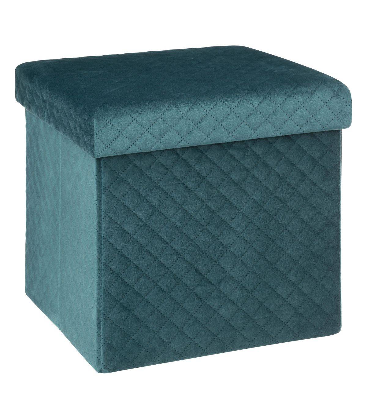 2 en 1 Pouf et Coffre de rangement en velours Bleu 31 x 31 cm - Image 1